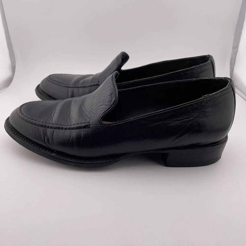 Lucchese Mad Dog After Ride Black Leather Loafers Slip‎ On Dress Shoes Size 8.5